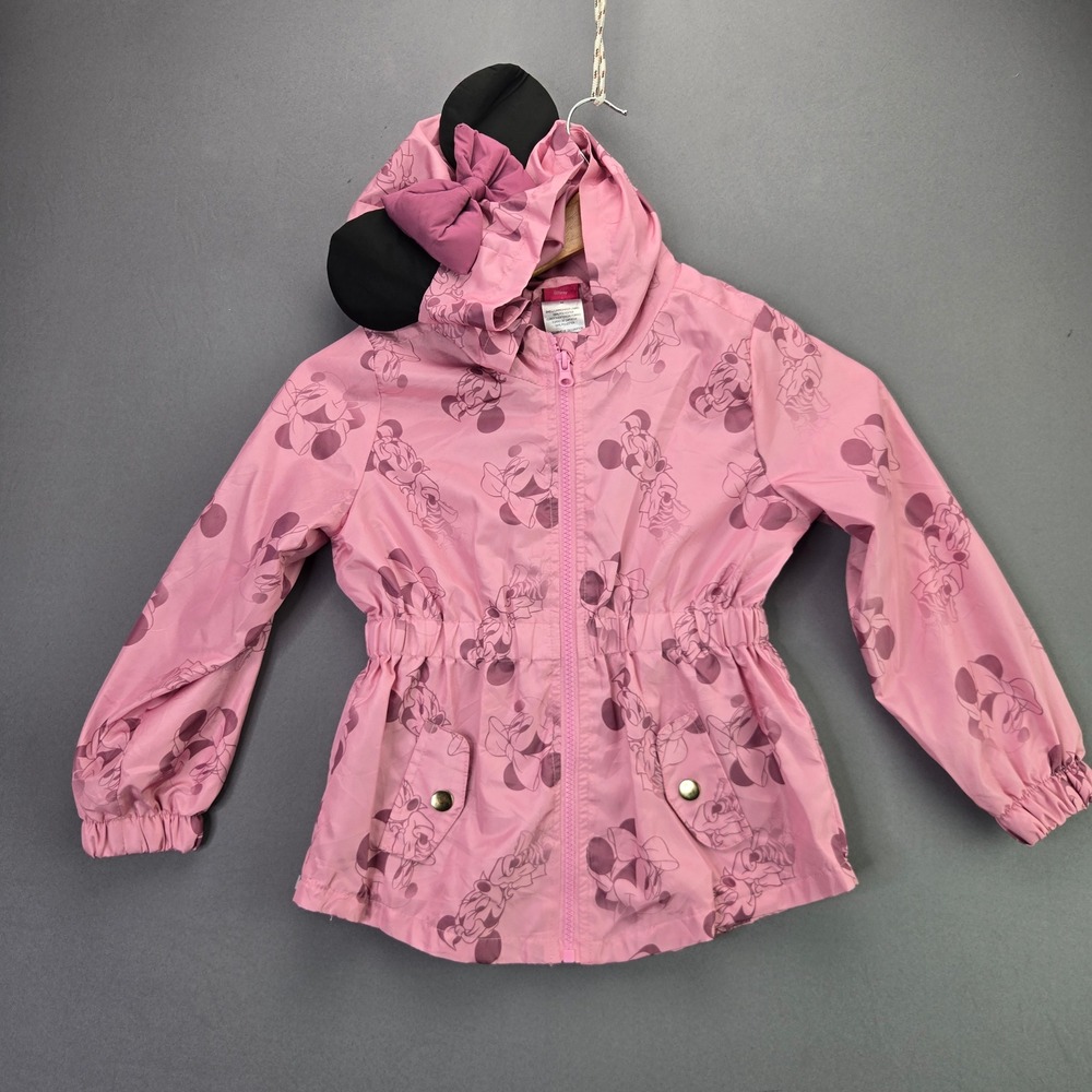Disney Minnie Mouse Windbreaker Jacket Hooded Ears Bow Pink Girls Size 4T/5T